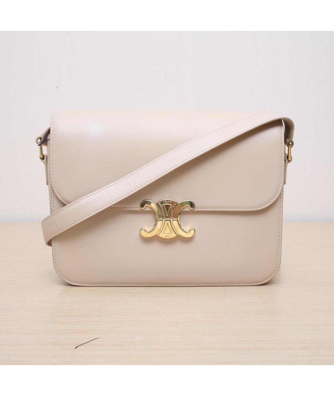CELINE Бежевая кожаная сумка через плечо, фото 3