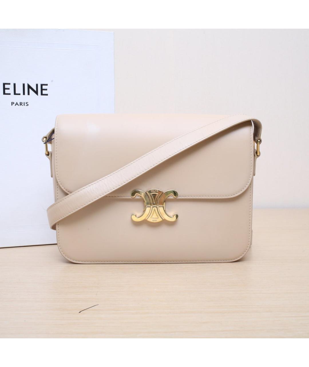 CELINE Бежевая кожаная сумка через плечо, фото 2
