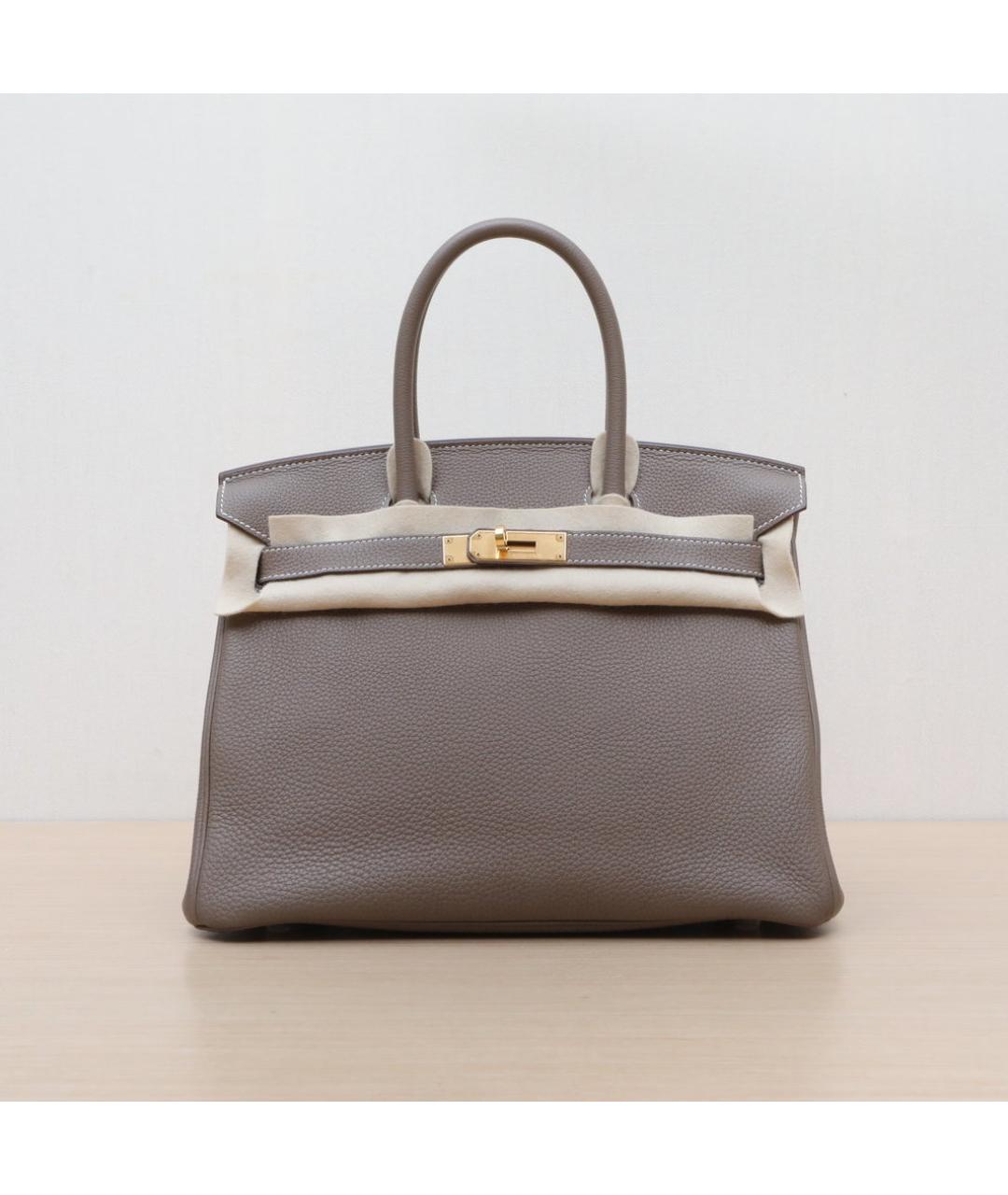 HERMES Серая кожаная сумка с короткими ручками, фото 3