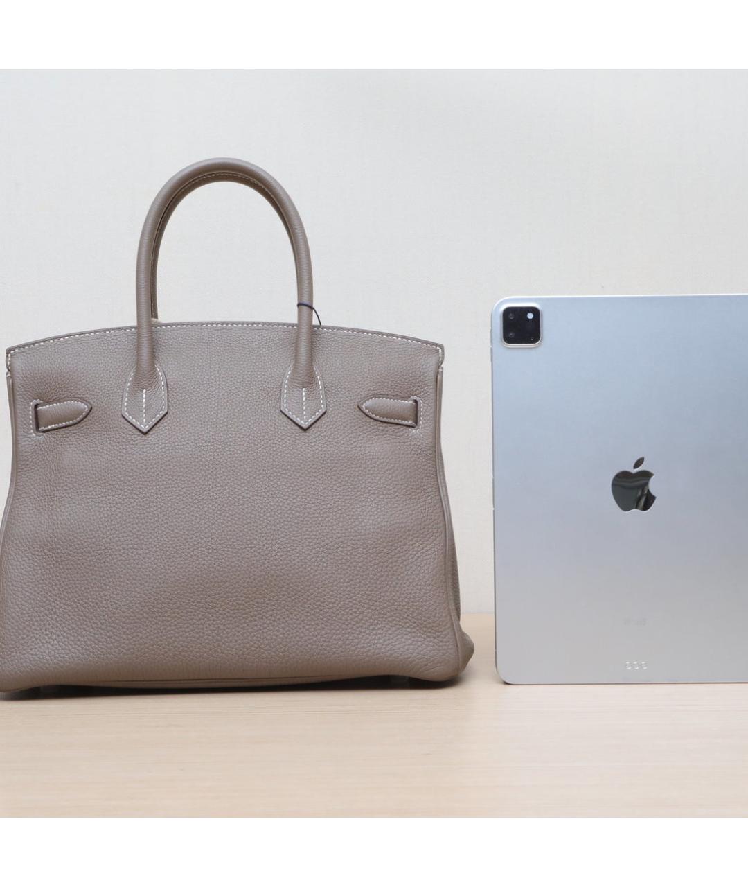 HERMES Серая кожаная сумка с короткими ручками, фото 7