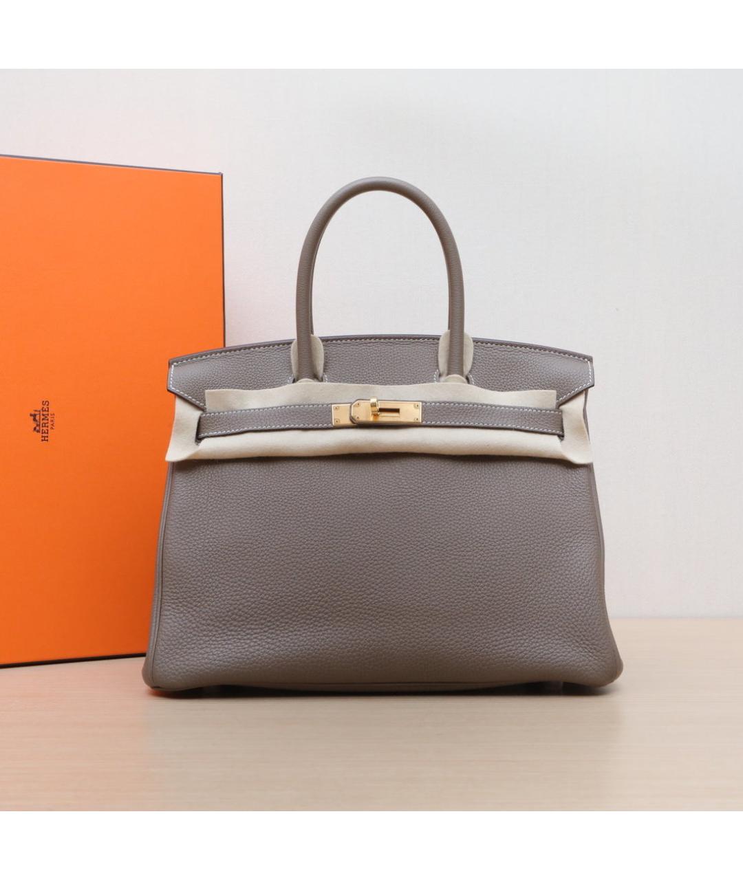 HERMES Серая кожаная сумка с короткими ручками, фото 2