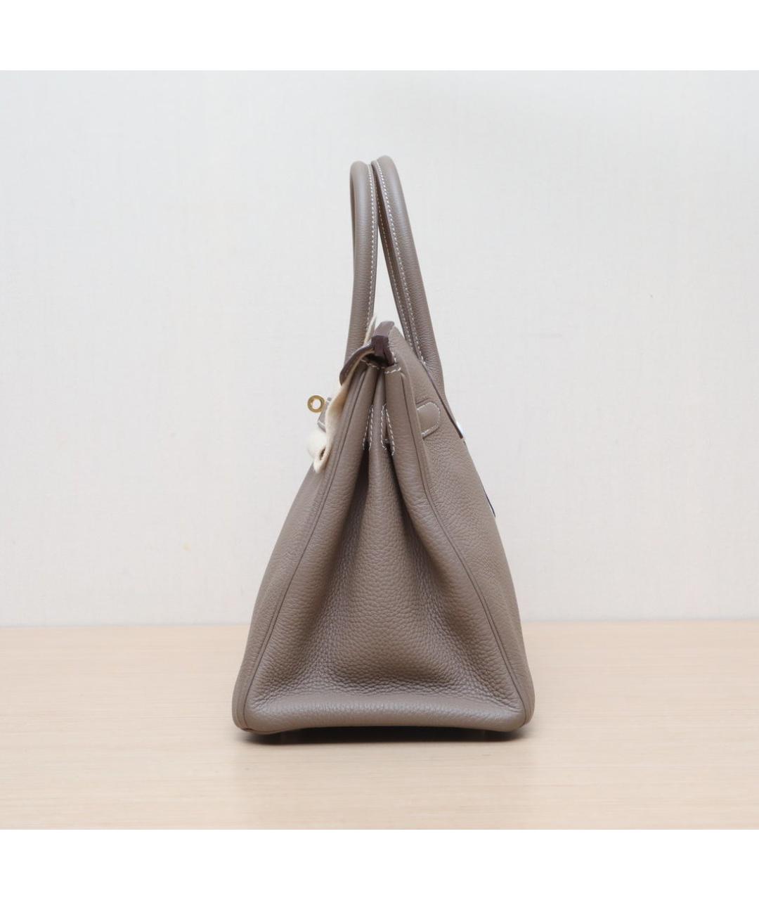 HERMES Серая кожаная сумка с короткими ручками, фото 5