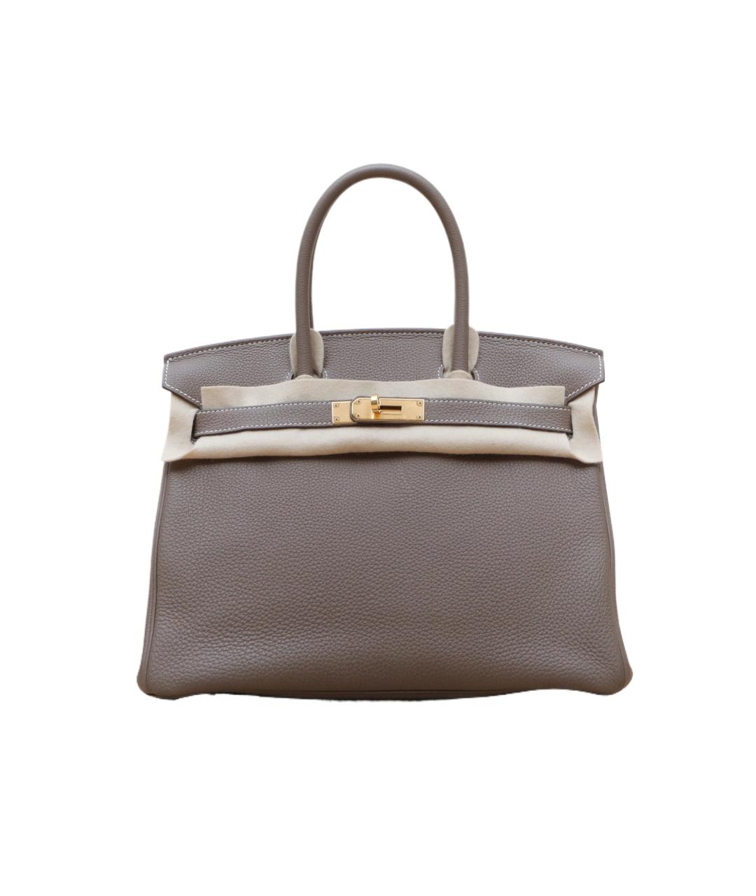 HERMES Серая кожаная сумка с короткими ручками, фото 1