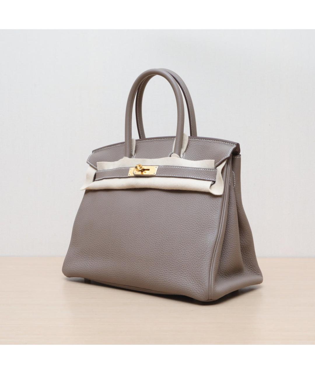 HERMES Серая кожаная сумка с короткими ручками, фото 4