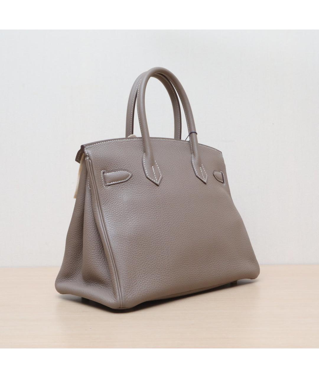HERMES Серая кожаная сумка с короткими ручками, фото 6