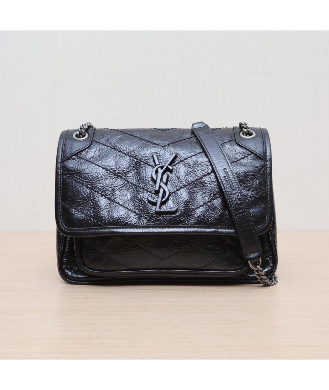 SAINT LAURENT Черная кожаная сумка через плечо, фото 3