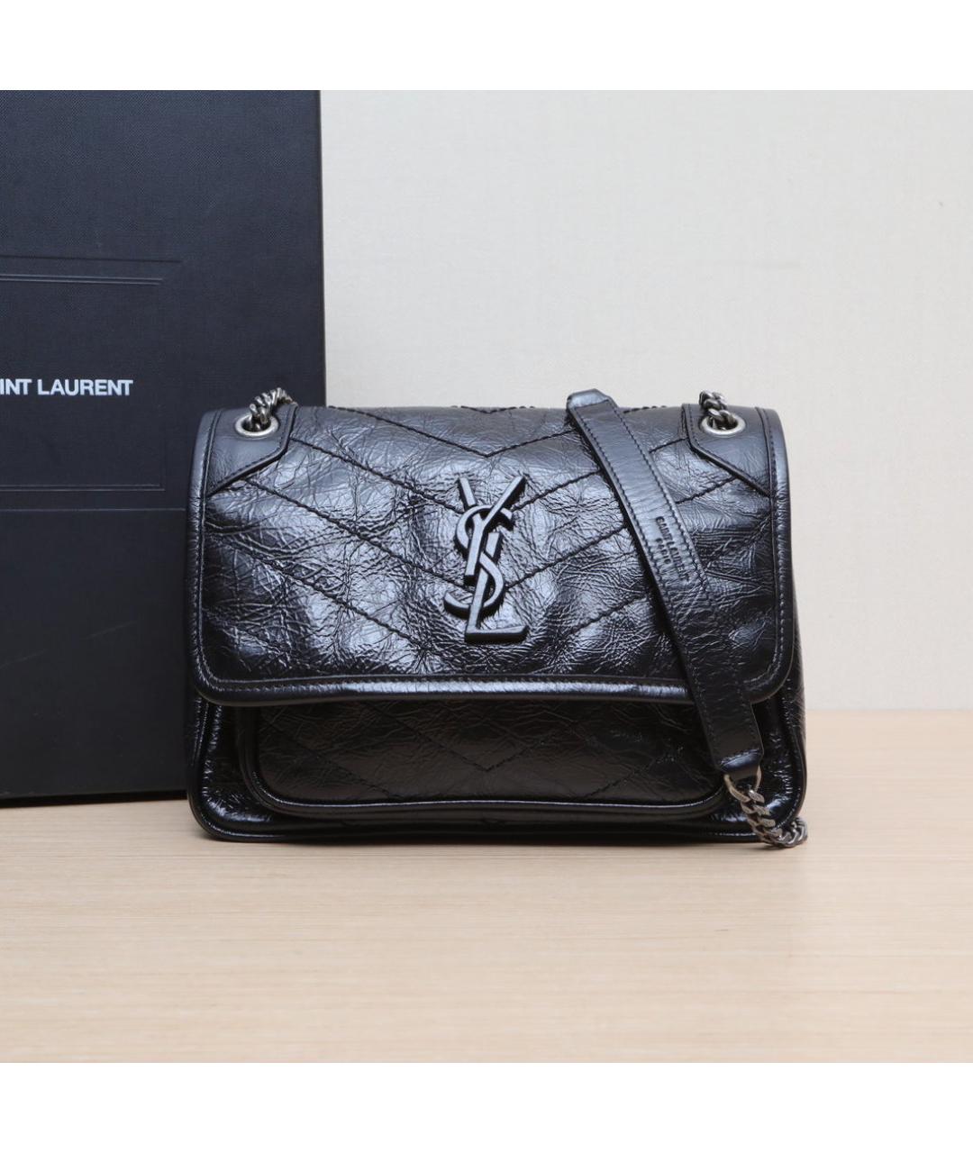 SAINT LAURENT Черная кожаная сумка через плечо, фото 2