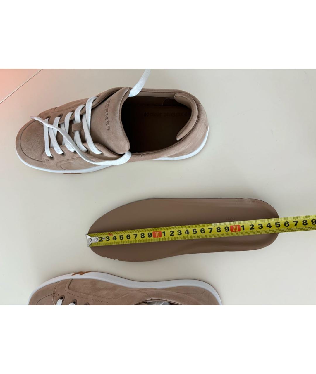 HERMES Бежевые замшевые кеды, фото 7