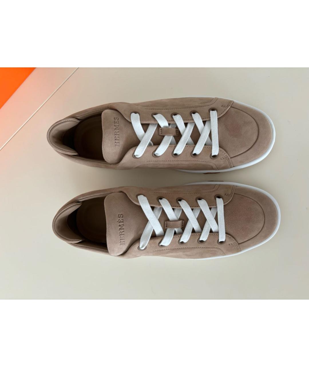 HERMES Бежевые замшевые кеды, фото 2