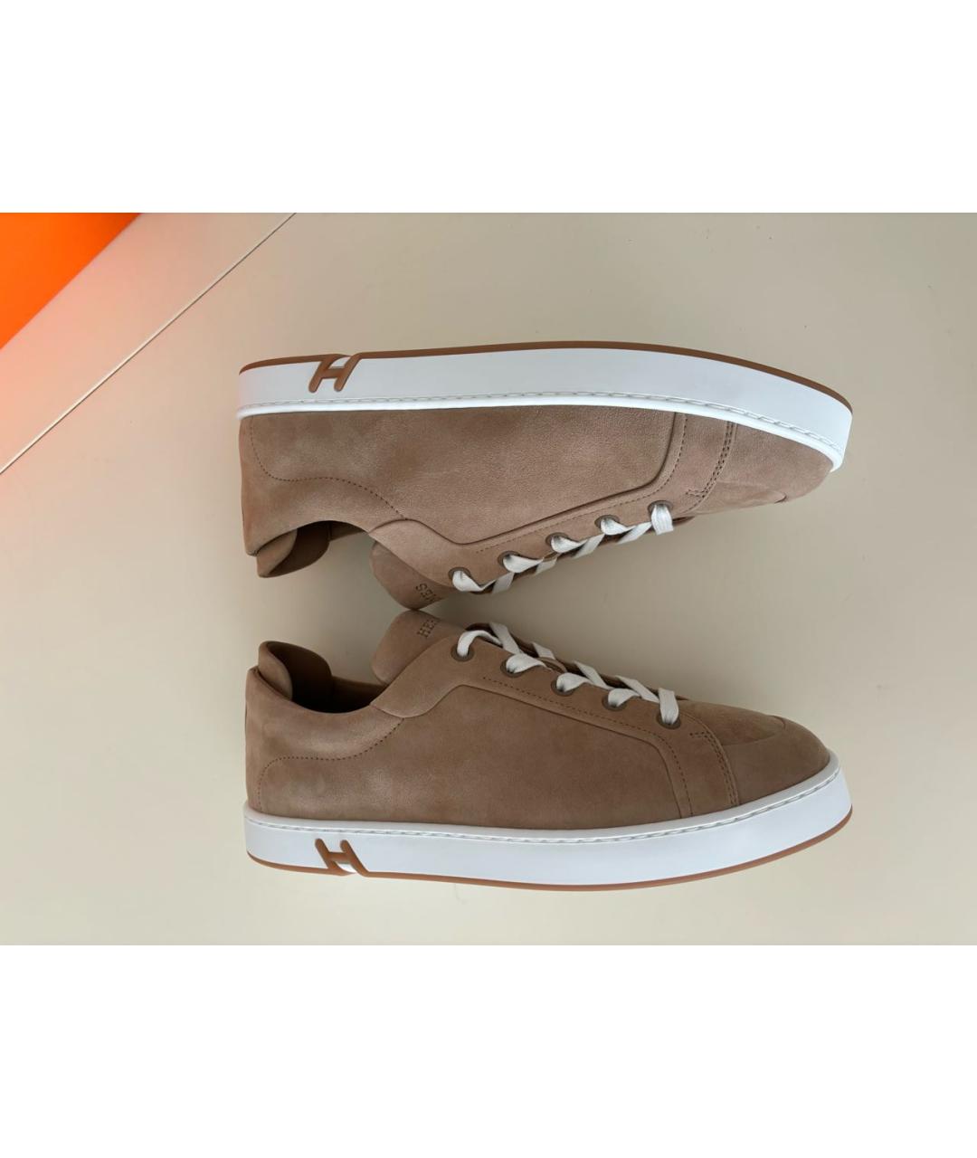 HERMES Бежевые замшевые кеды, фото 3