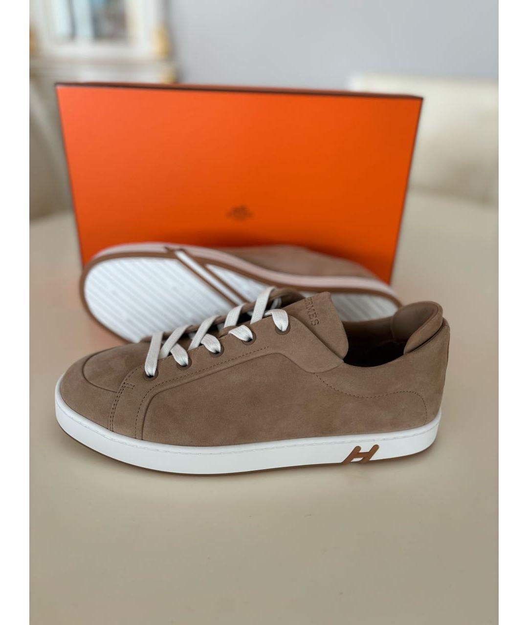 HERMES Бежевые замшевые кеды, фото 8