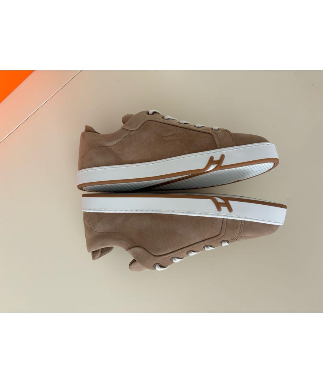 HERMES Бежевые замшевые кеды, фото 4