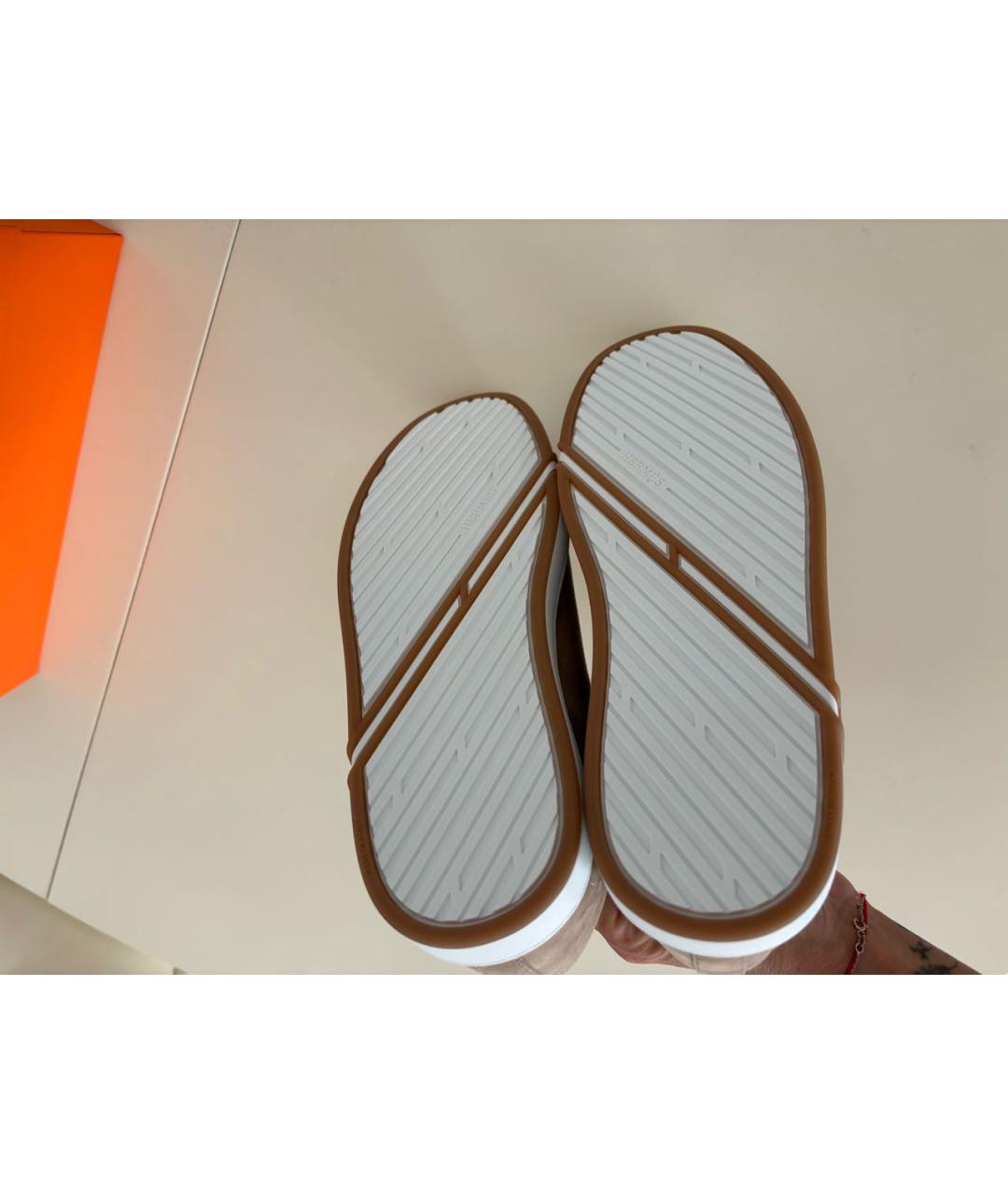 HERMES Бежевые замшевые кеды, фото 5