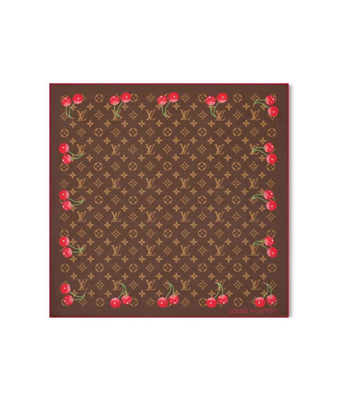 LOUIS VUITTON Коричневый шелковый платок, фото 1