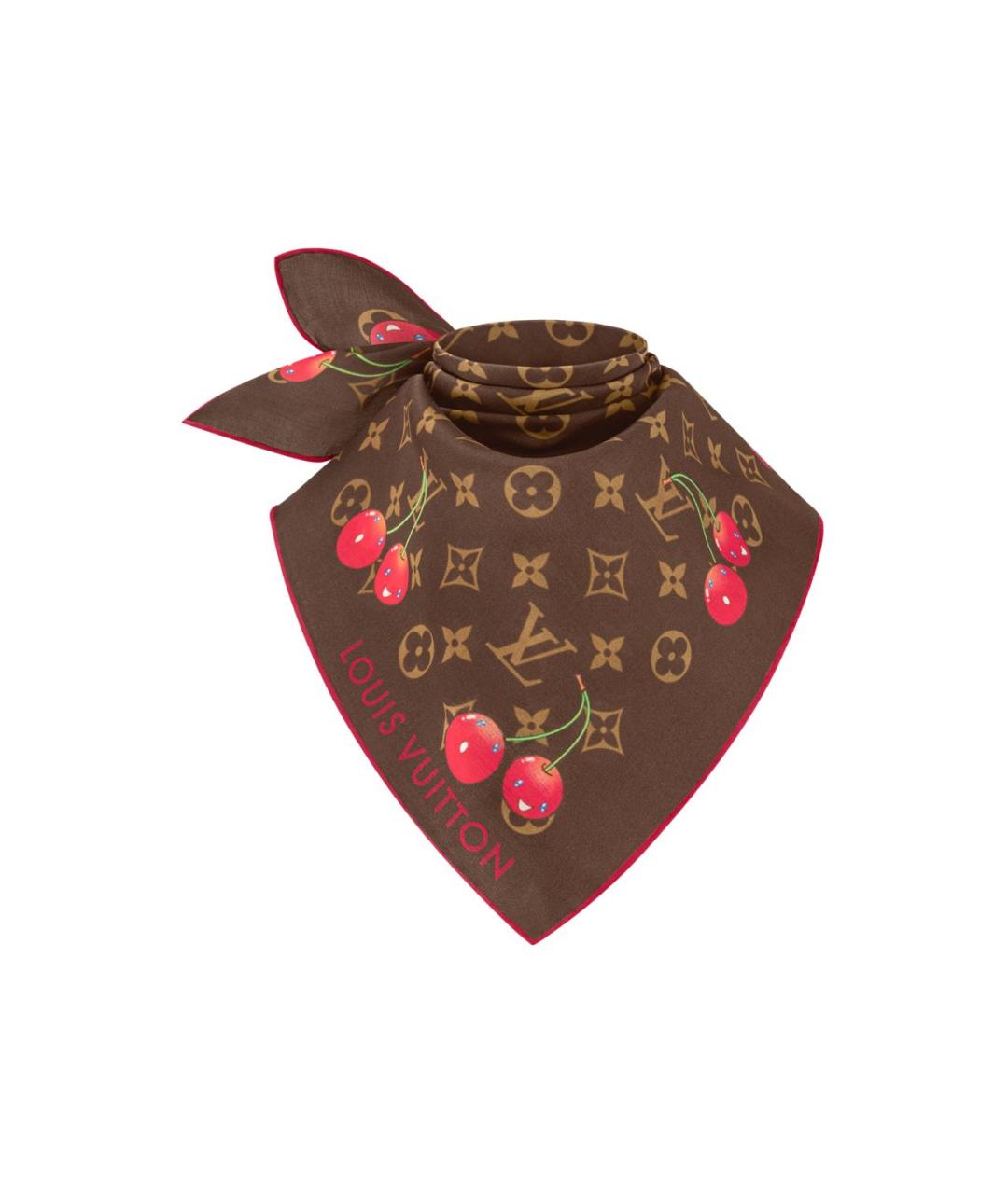 LOUIS VUITTON Коричневый шелковый платок, фото 2