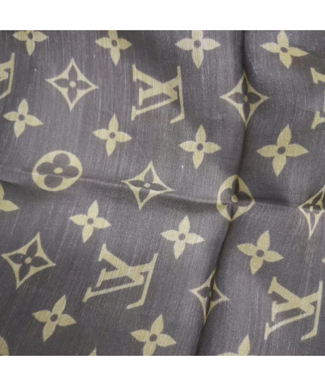 LOUIS VUITTON Коричневый шелковый платок, фото 3