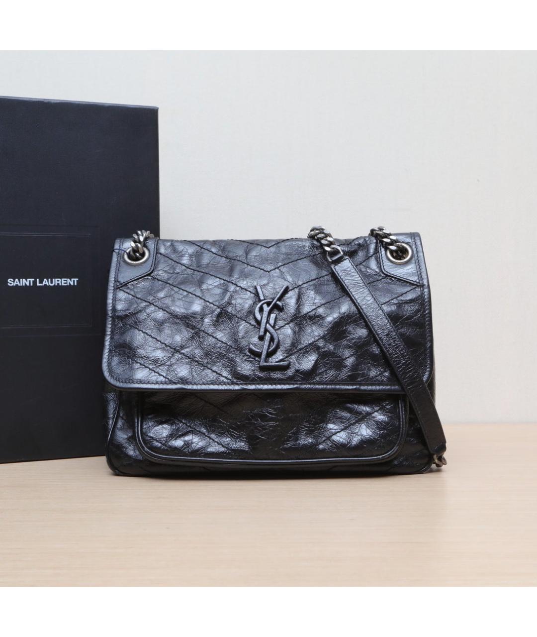 SAINT LAURENT Черная кожаная сумка через плечо, фото 2