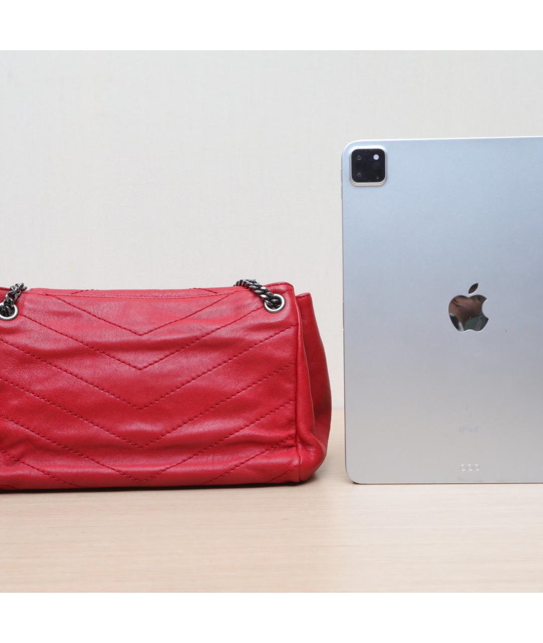 SAINT LAURENT Красная кожаная сумка через плечо, фото 7