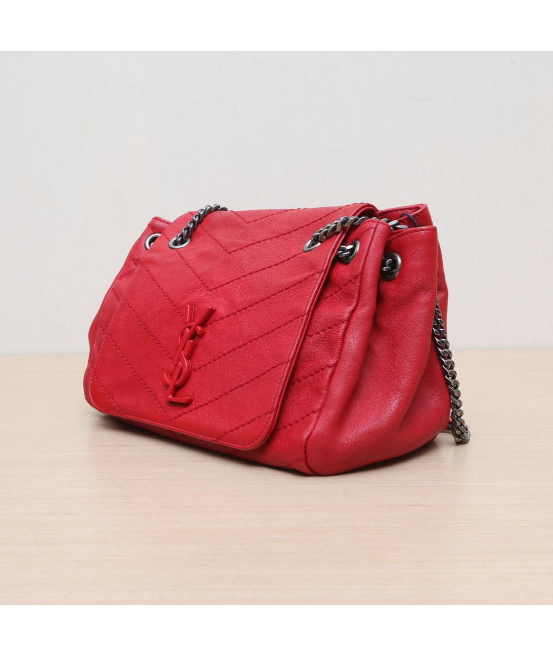 SAINT LAURENT Красная кожаная сумка через плечо, фото 4