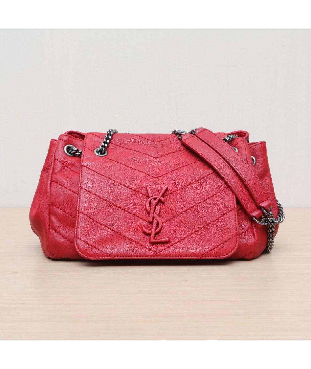 SAINT LAURENT Красная кожаная сумка через плечо, фото 3