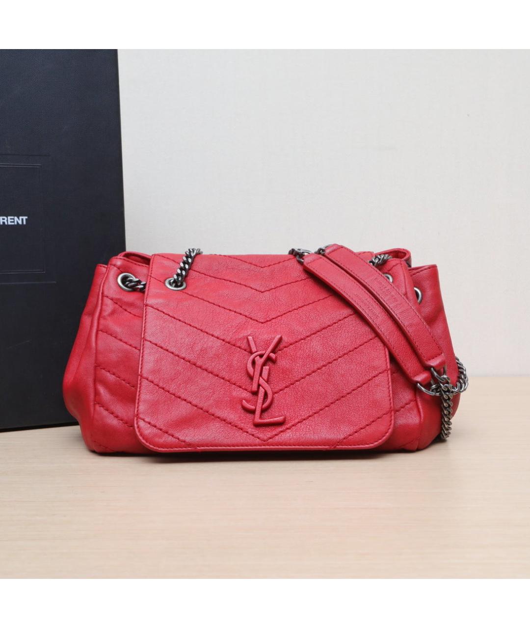 SAINT LAURENT Красная кожаная сумка через плечо, фото 2