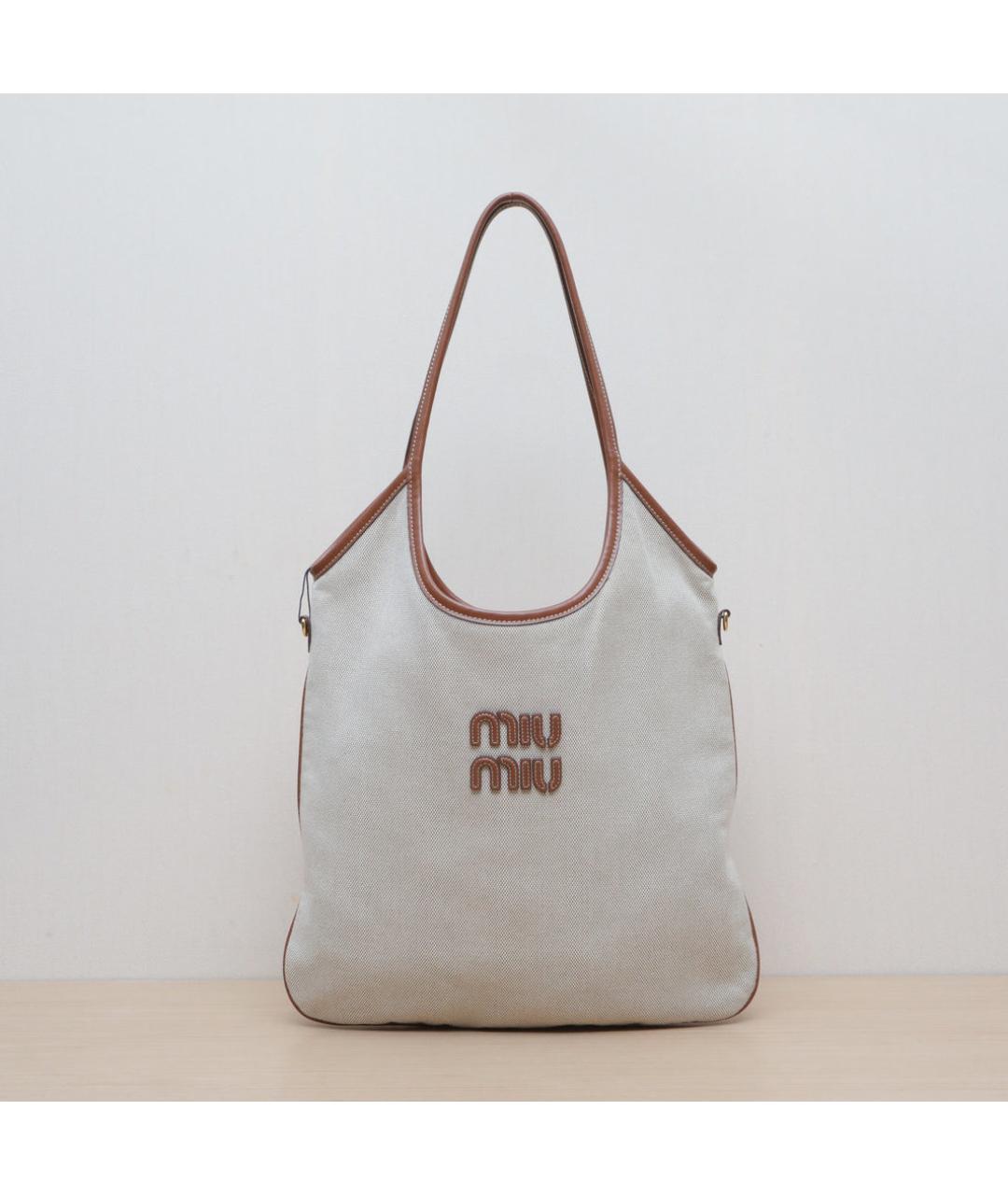 MIU MIU Бежевая тканевая сумка через плечо, фото 2