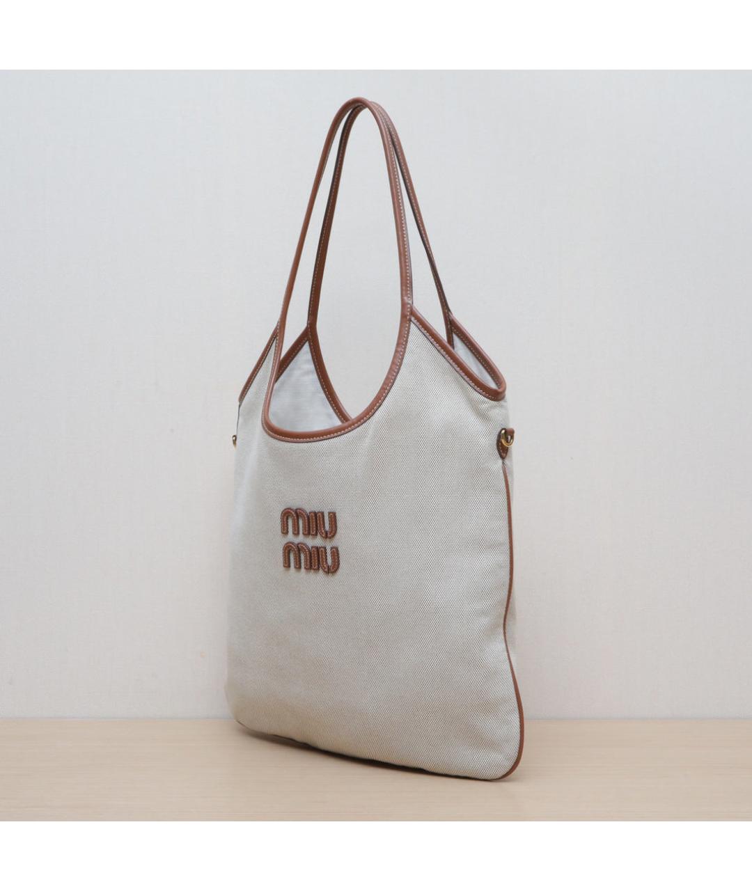 MIU MIU Бежевая тканевая сумка через плечо, фото 4