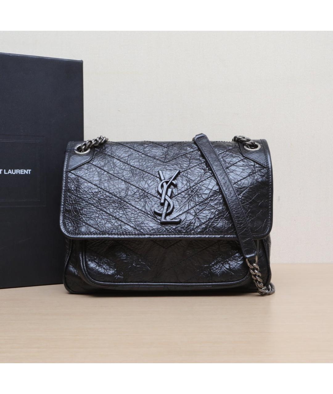 SAINT LAURENT Черная кожаная сумка через плечо, фото 2