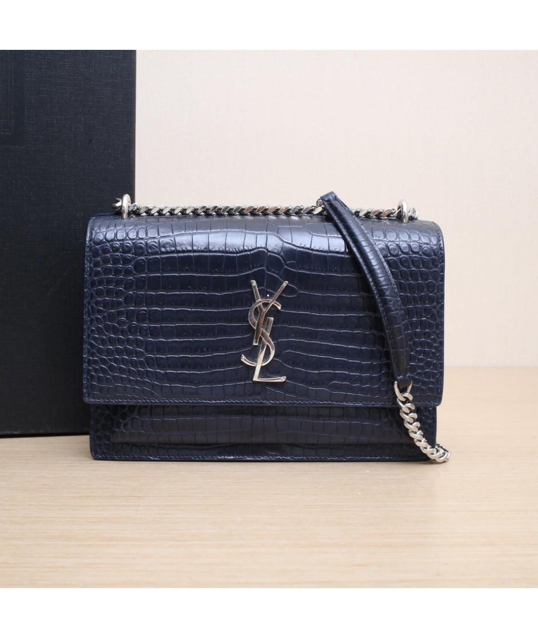 SAINT LAURENT Темно-синяя кожаная сумка через плечо, фото 2