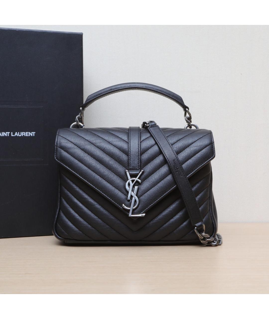 SAINT LAURENT Черная кожаная сумка через плечо, фото 2