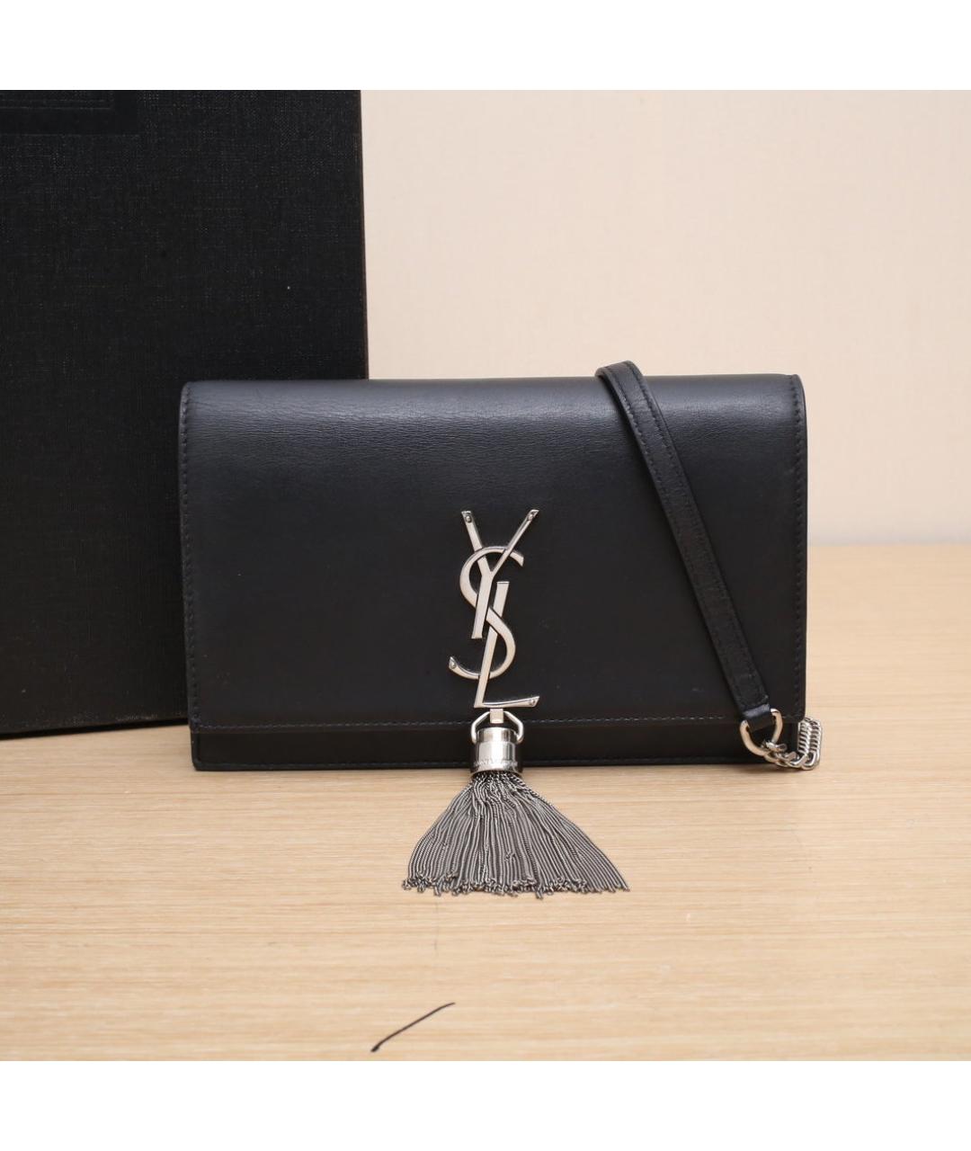 SAINT LAURENT Черная кожаная сумка через плечо, фото 2