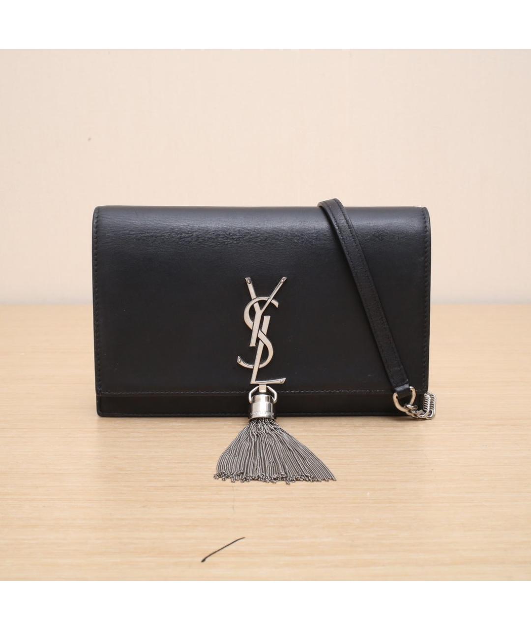SAINT LAURENT Черная кожаная сумка через плечо, фото 3