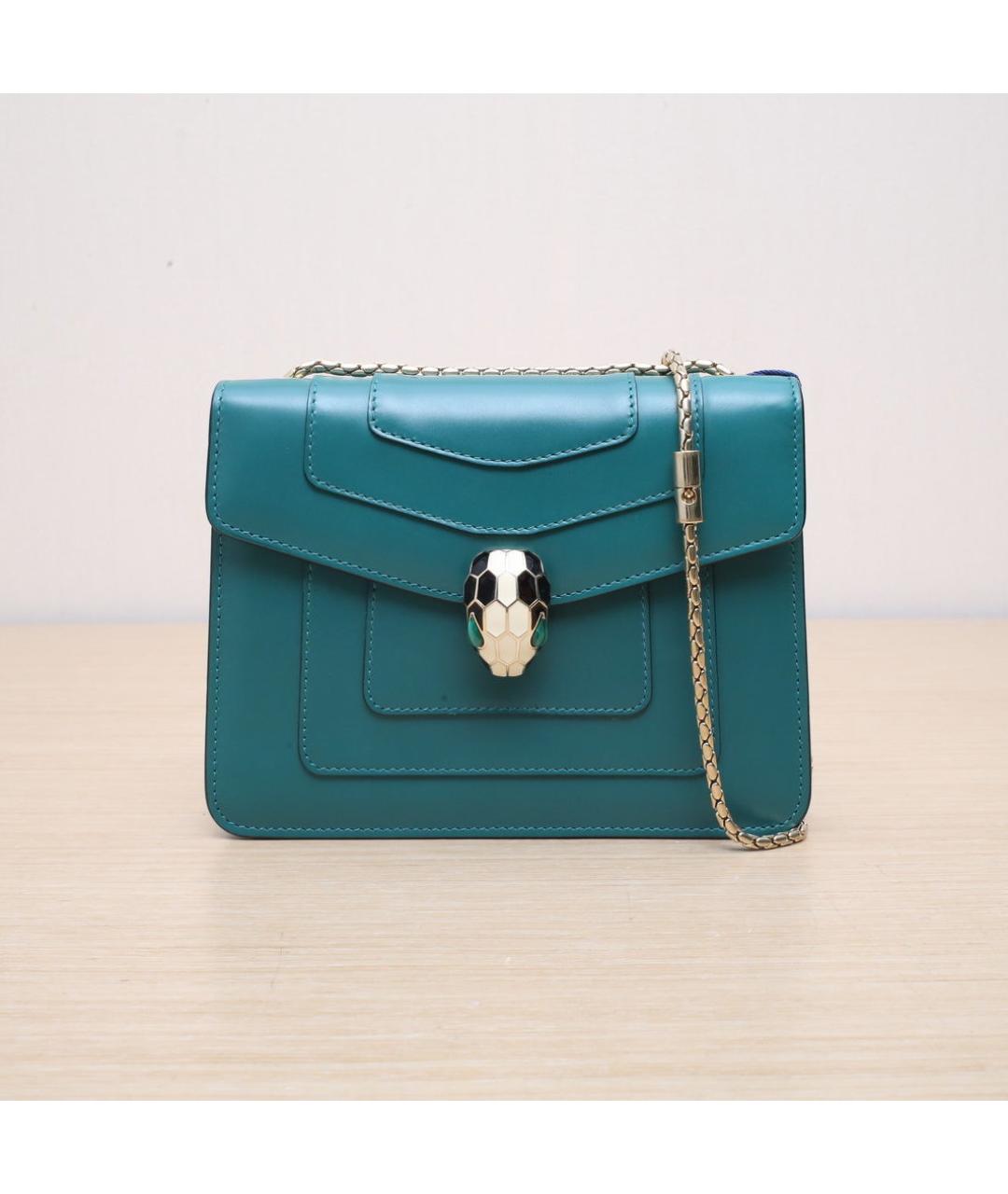 BVLGARI Бирюзовая кожаная сумка через плечо, фото 3