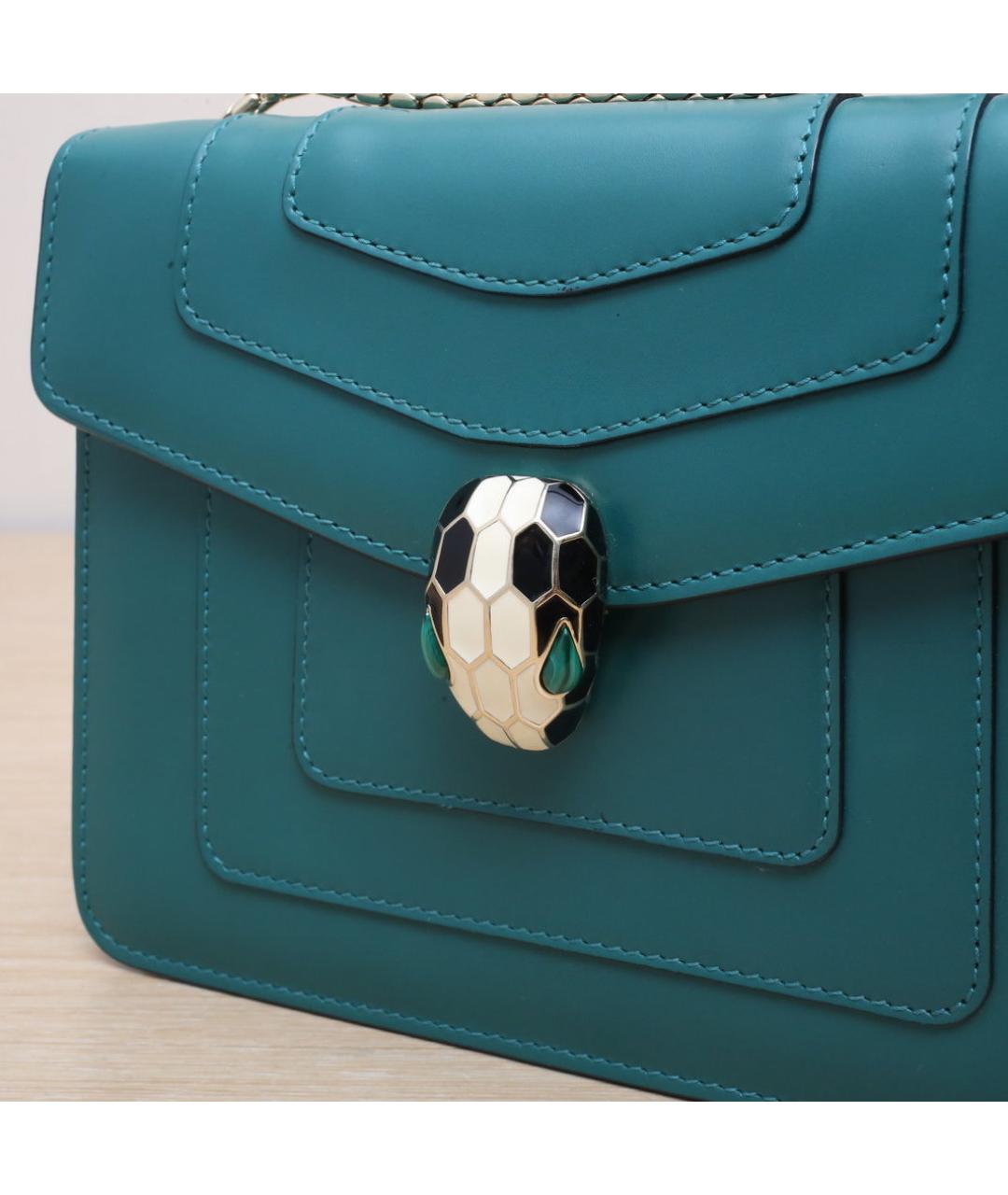 BVLGARI Бирюзовая кожаная сумка через плечо, фото 8