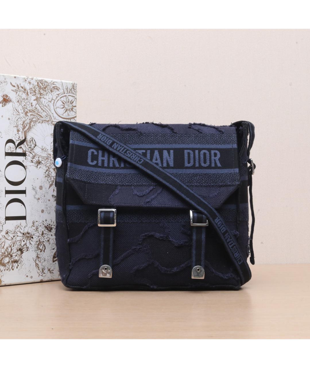 CHRISTIAN DIOR Темно-синяя тканевая сумка через плечо, фото 2