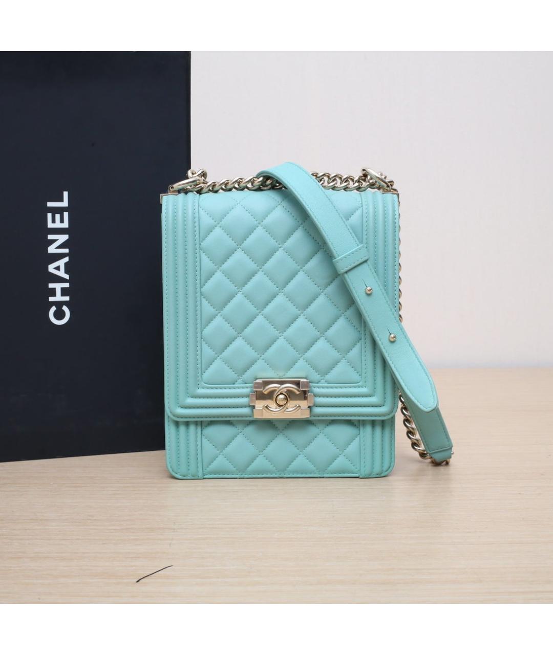 CHANEL Бирюзовая кожаная сумка через плечо, фото 2