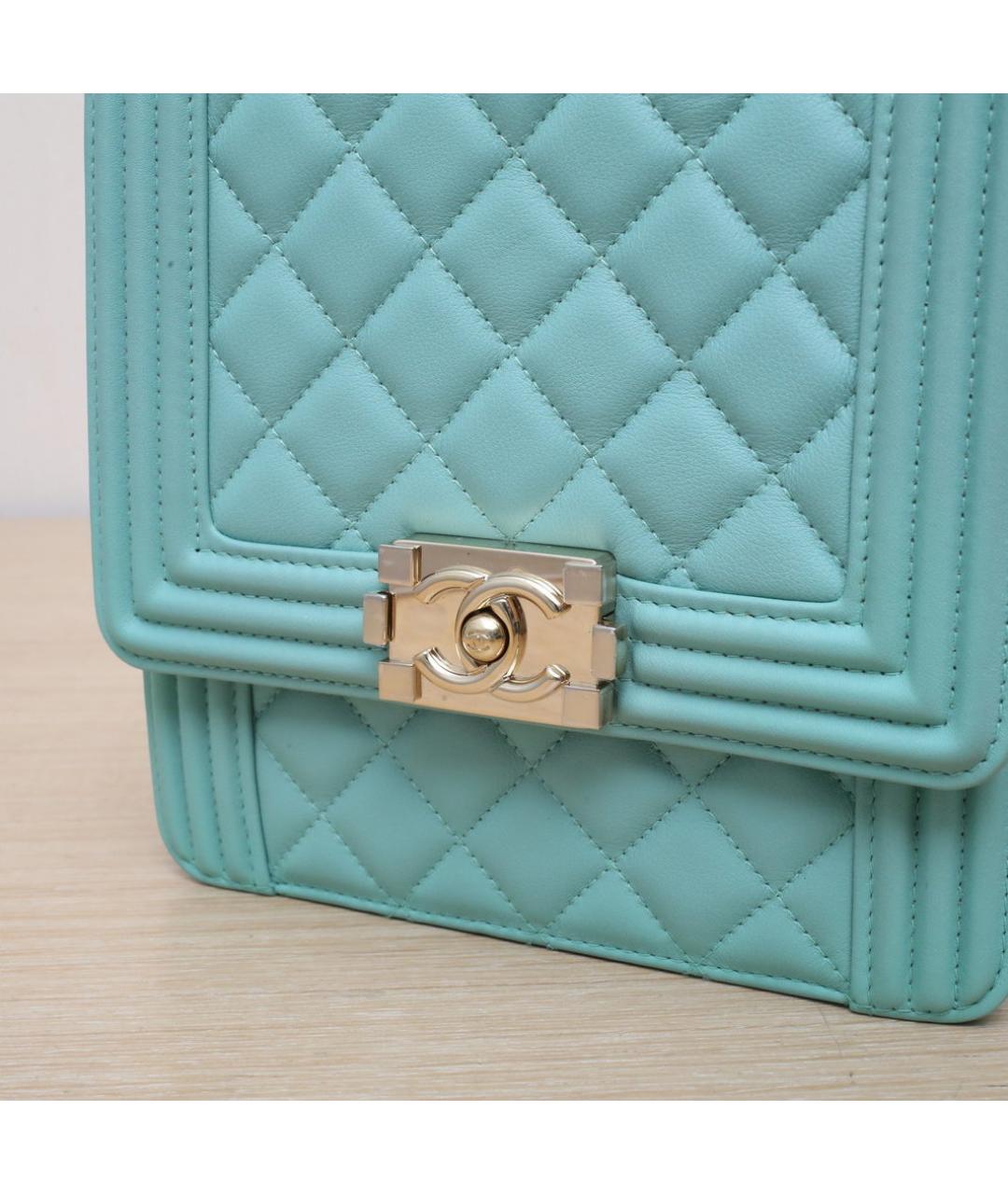 CHANEL Бирюзовая кожаная сумка через плечо, фото 8