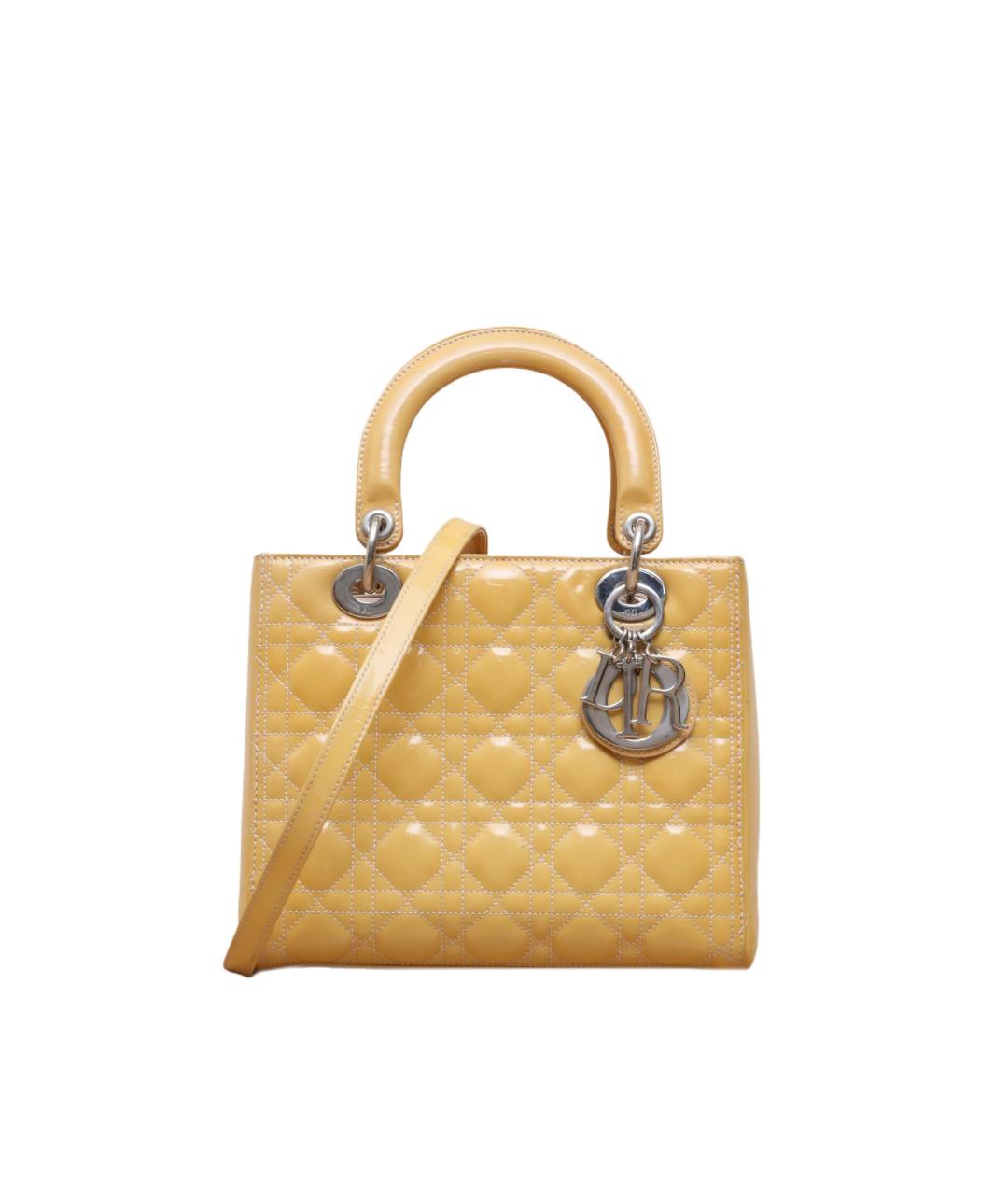 CHRISTIAN DIOR Горчичная кожаная сумка через плечо, фото 1