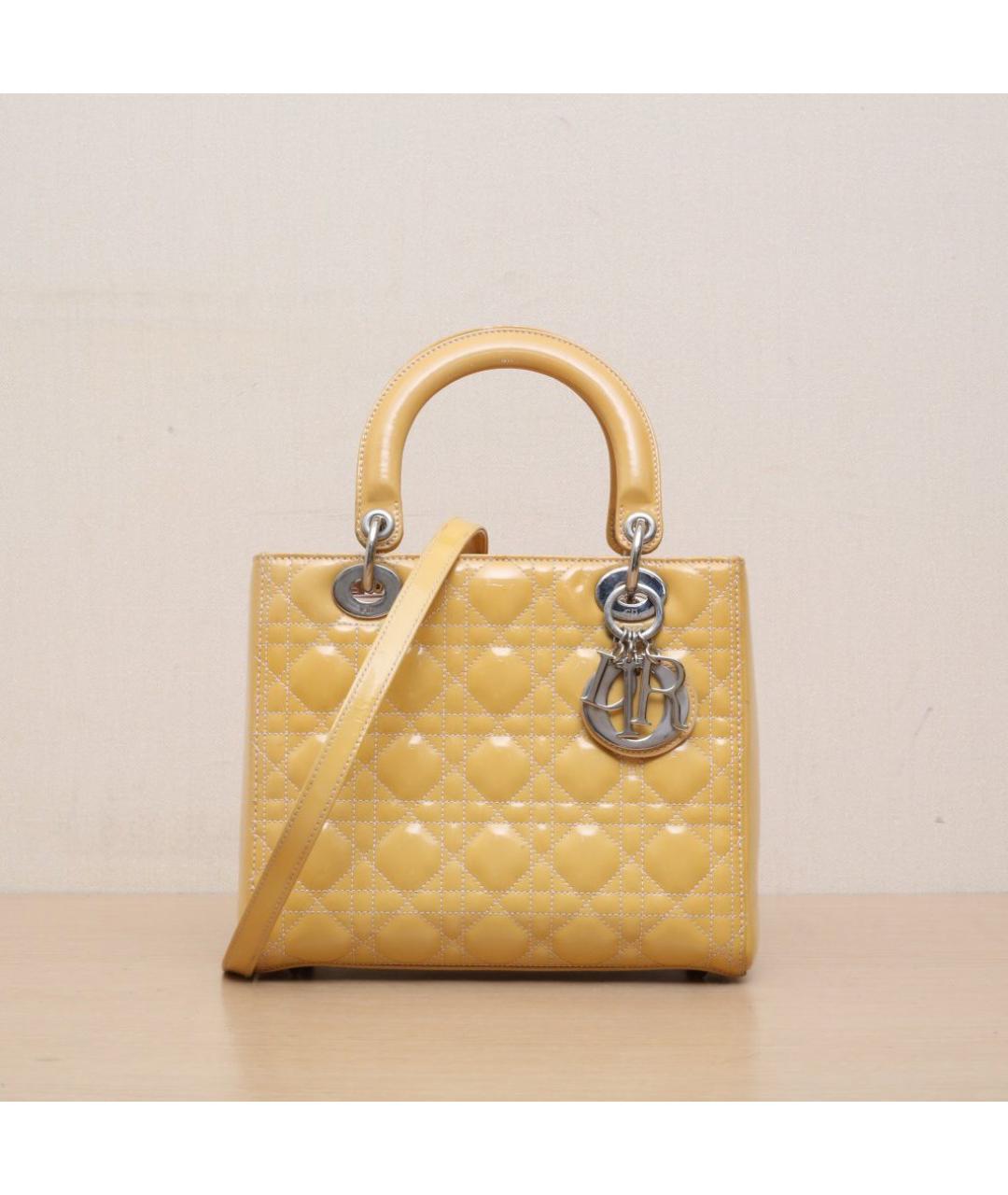 CHRISTIAN DIOR Горчичная кожаная сумка через плечо, фото 3