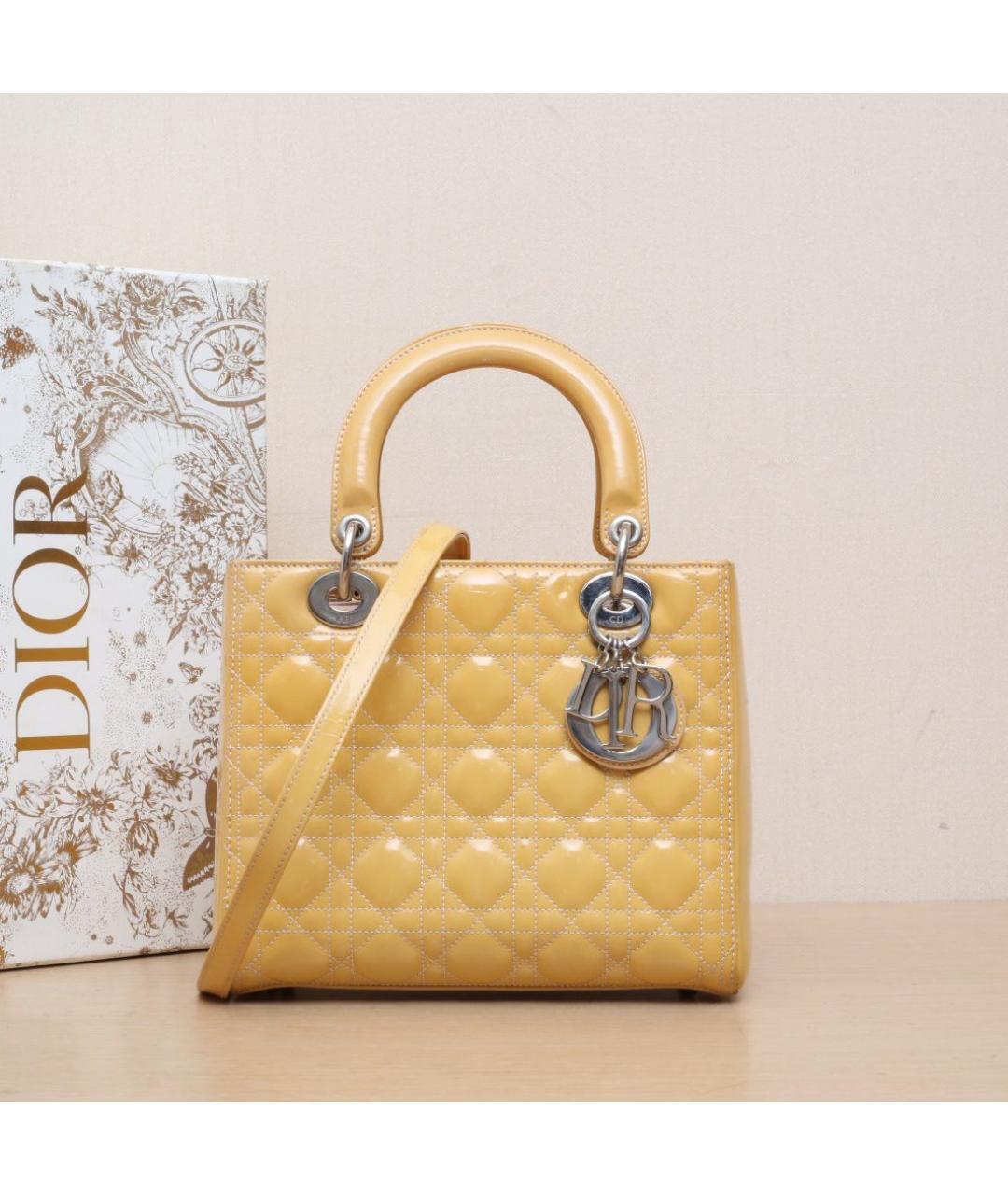 CHRISTIAN DIOR Горчичная кожаная сумка через плечо, фото 2