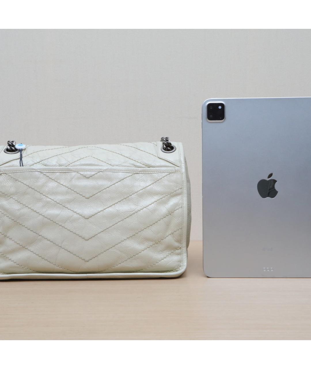 SAINT LAURENT Белая кожаная сумка через плечо, фото 7