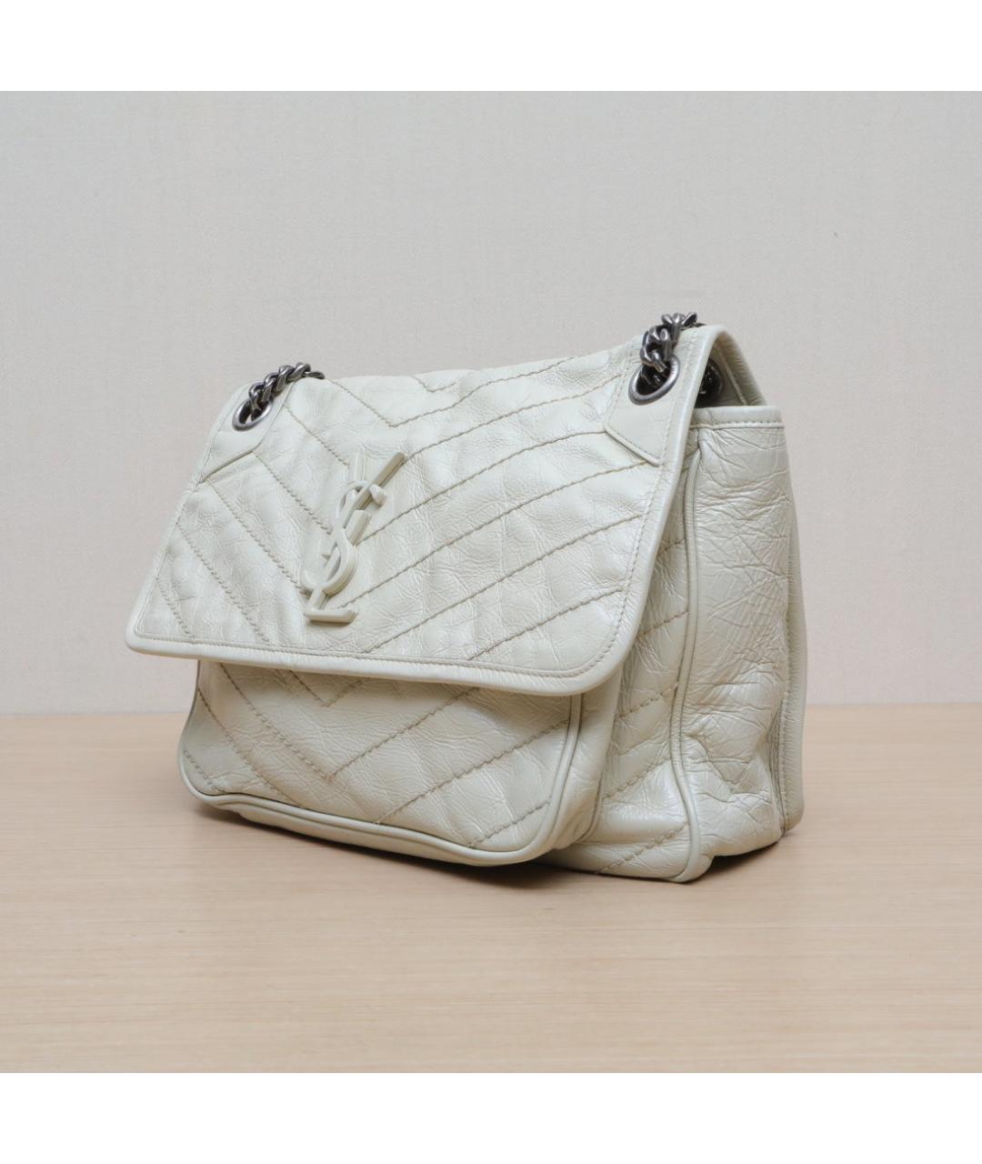 SAINT LAURENT Белая кожаная сумка через плечо, фото 4