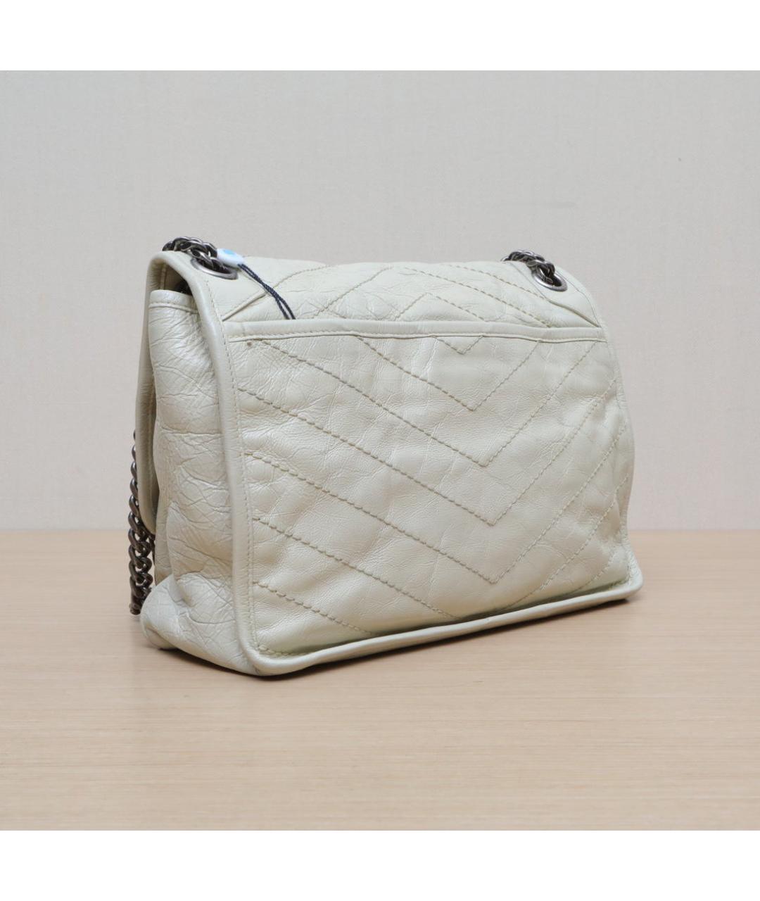 SAINT LAURENT Белая кожаная сумка через плечо, фото 6