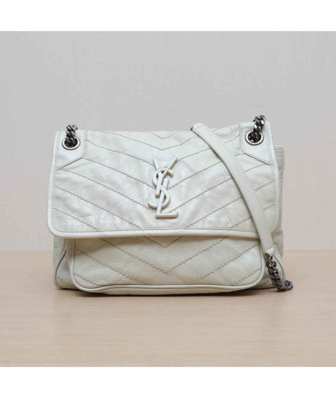 SAINT LAURENT Белая кожаная сумка через плечо, фото 3
