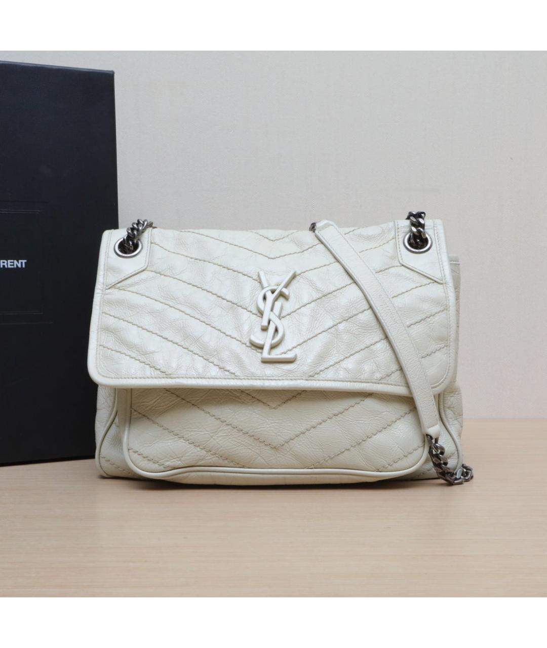 SAINT LAURENT Белая кожаная сумка через плечо, фото 2