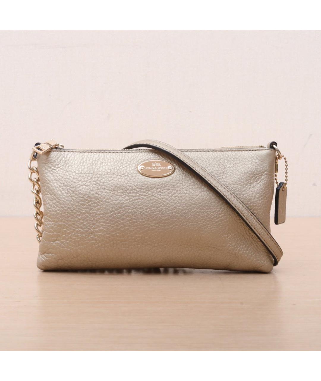 COACH Золотая кожаная сумка через плечо, фото 2