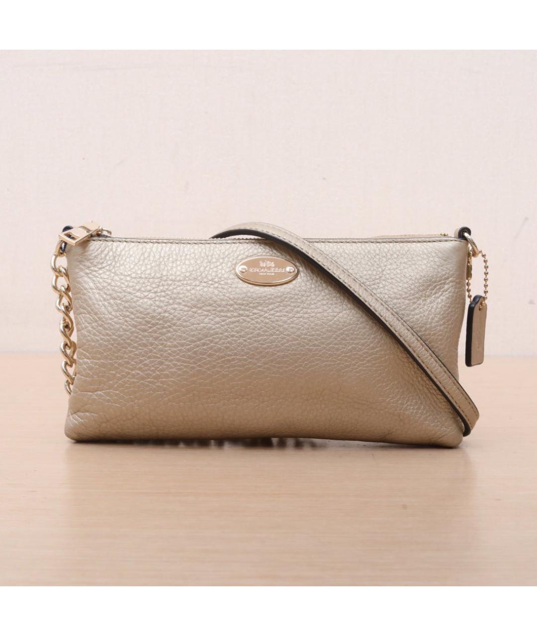 COACH Золотая кожаная сумка через плечо, фото 3