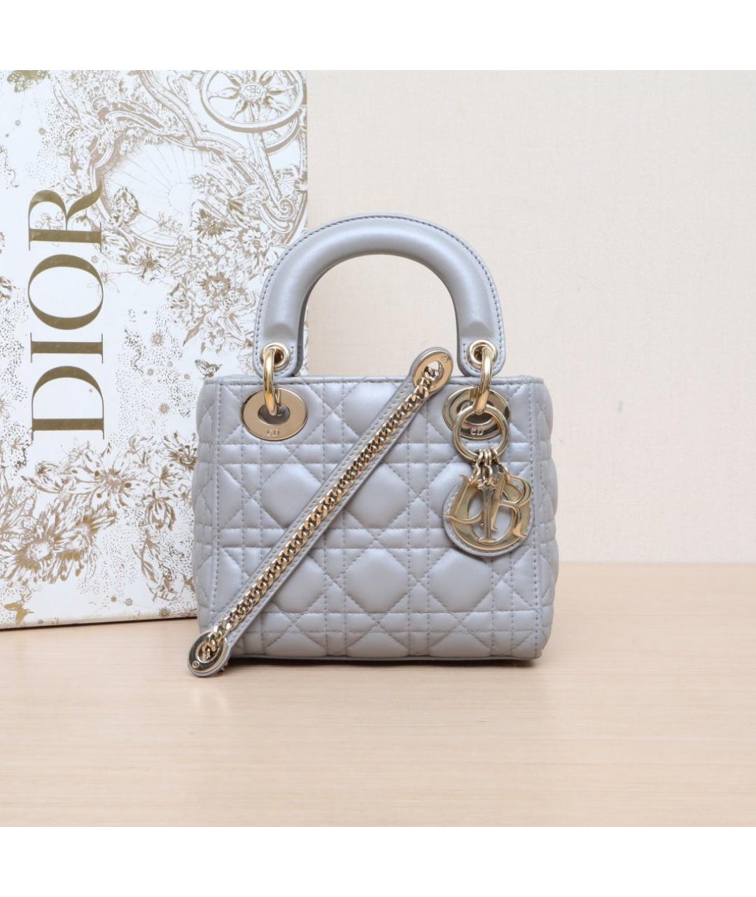 CHRISTIAN DIOR Серая кожаная сумка через плечо, фото 2