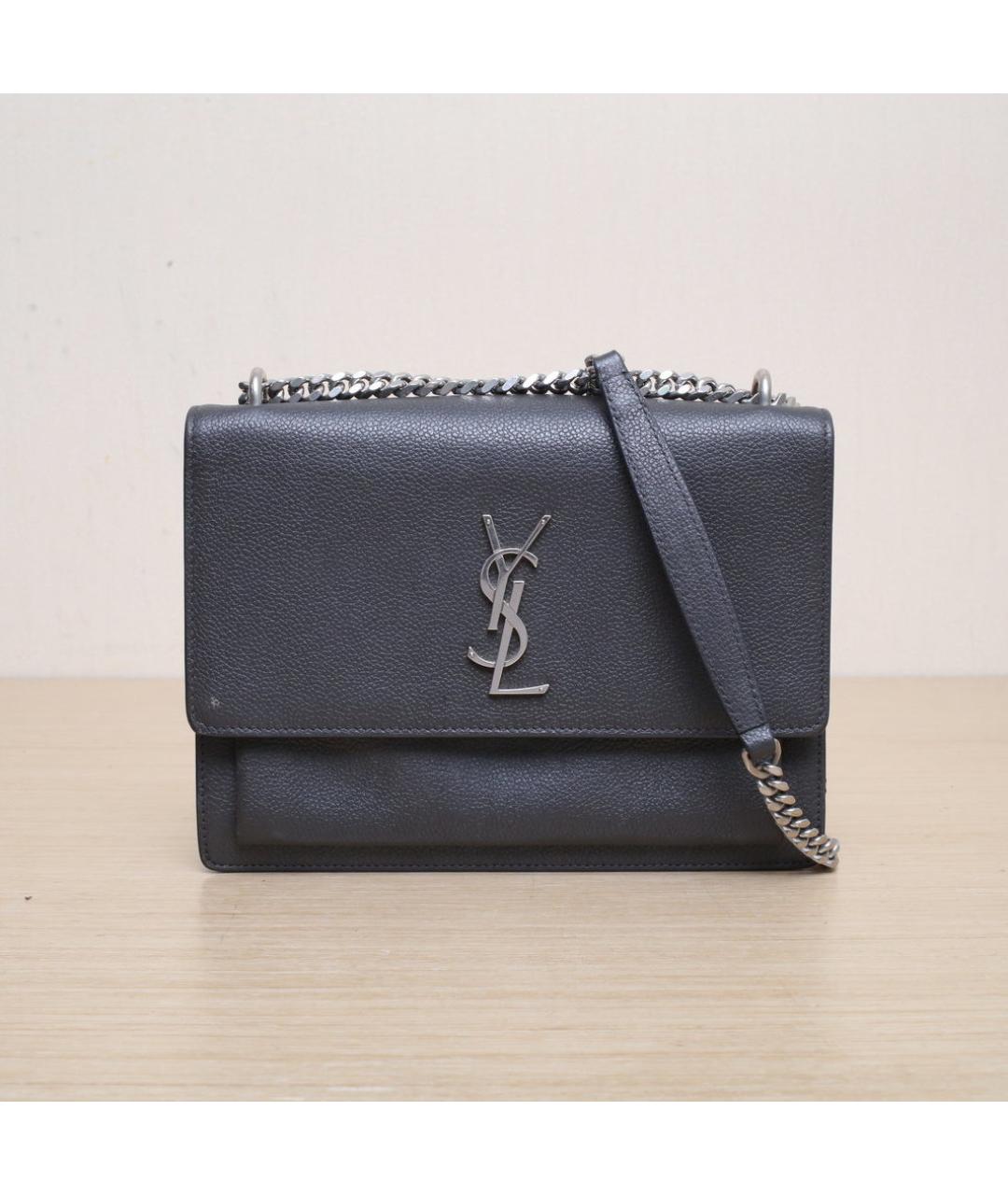 SAINT LAURENT Серая кожаная сумка через плечо, фото 3