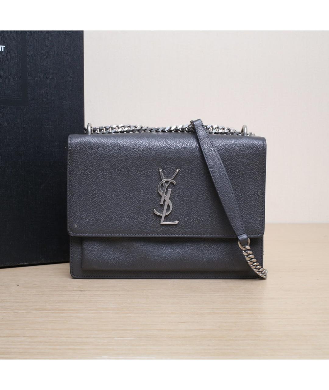 SAINT LAURENT Серая кожаная сумка через плечо, фото 2